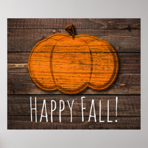 Poster Citrouille en bois rustique Halloween automne fête