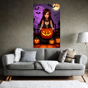Poster Citrouille et dame aux cheveux longs Art AI
