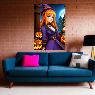 Poster Citrouille et femme en civil violet Art AI