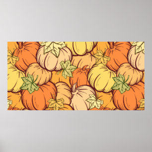Poster Citrouille et feuilles vintage dessinés à la main
