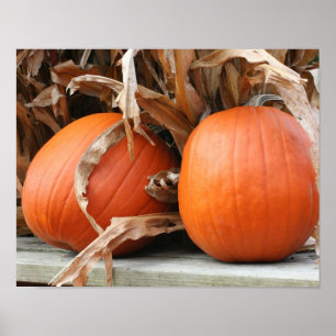 Poster Citrouille Et Stalks De Maïs Séché Automne