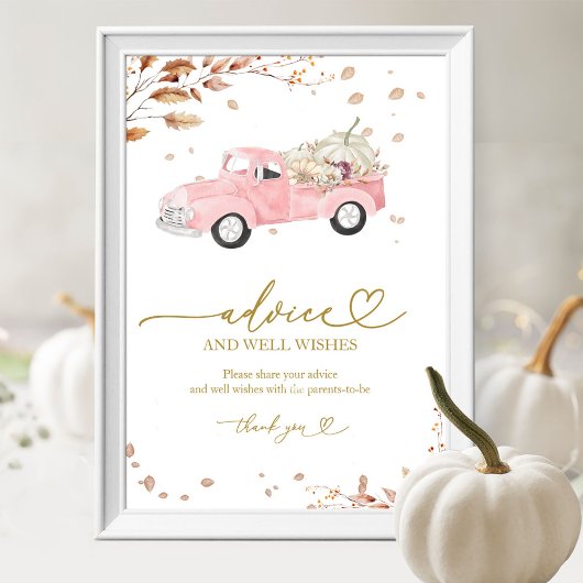 Poster Citrouille Fall Girl Baby shower Conseils & Voeux 