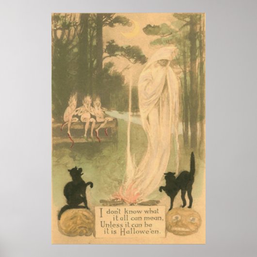 Poster Citrouille fantôme Chat noir Elfes (Devant)