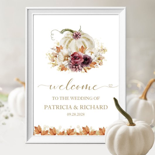 Poster Citrouille Floral Mariage de automne Bienvenue