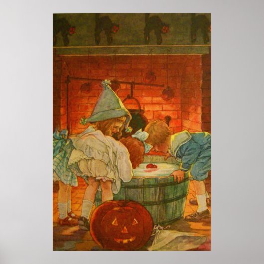 Poster Citrouille Jack O Lantern Bobbing Pomme Chat Noir (Devant)