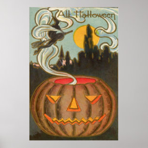 Poster Citrouille Jack O Lanterne Sorcière Pleine Lune