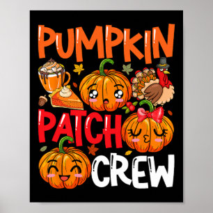 Poster Citrouille mignon patchs d'équipage Thanksgiving F