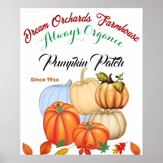 Poster Citrouille Patch Farmhouse Organic Harvest Couleur (Devant)