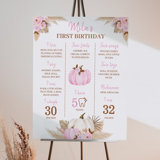 Poster Citrouille rose 1er anniversaire Jalon