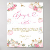 Poster Citrouille rose Baby shower floral Déchets Raffle (Devant)