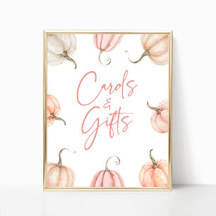 Poster Citrouille rose blanc Automne Cartes & Cadeaux Sig