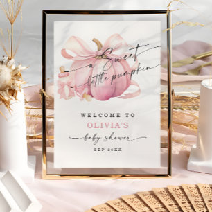 Poster Citrouille rose Bow Girl Baby shower Bienvenue