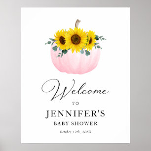 Poster Citrouille rose et Baby shower tournesol Bienvenue