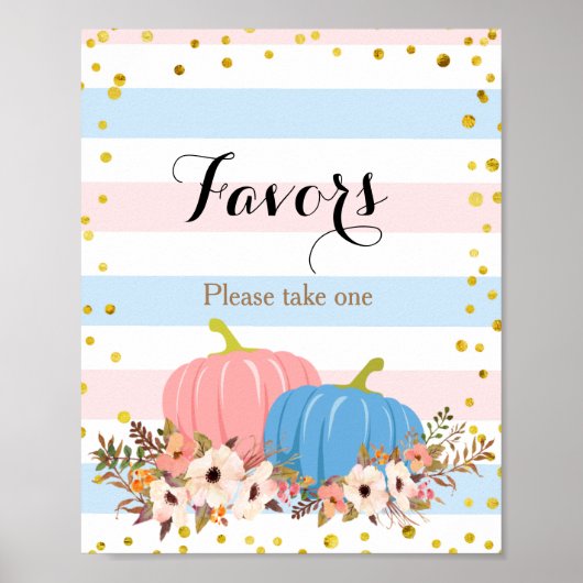 Poster Citrouille rose et bleu - Baby shower Favoriser Si (Devant)
