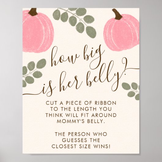 Poster Citrouille rose Eucalyptus Baby shower Belly Jeu (Devant)