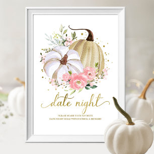 Poster Citrouille rose Floral Date d'automne Jar de nuit