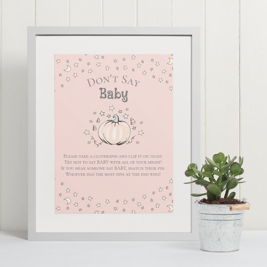 Poster Citrouille rose mignon Ne pas dire Baby shower béb