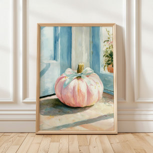 Poster Citrouille Rose Pastel d'Automne avec Ruban