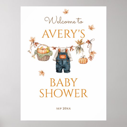 Poster Citrouille Rustic Baby Clothestline Baby shower d' (Devant)