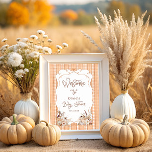 Poster Citrouille Rustique Automne Baby shower Floral Bie