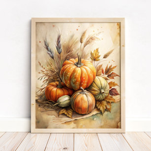 Poster Citrouille rustique & Feuilles d'automne Boho Fall