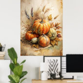 Poster Citrouille rustique & Feuilles d'automne Boho Fall (Bureau à domicile)