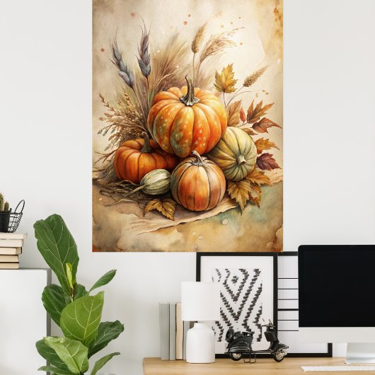 Poster Citrouille rustique & Feuilles d'automne Boho Fall (Bureau à domicile)