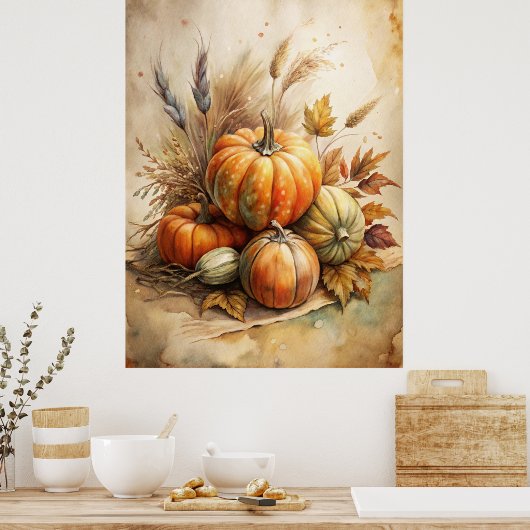 Poster Citrouille rustique & Feuilles d'automne Boho Fall (Cuisine)