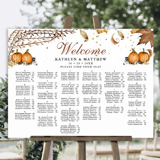 Poster Citrouille rustique Siège alphabétique Mariage d'a