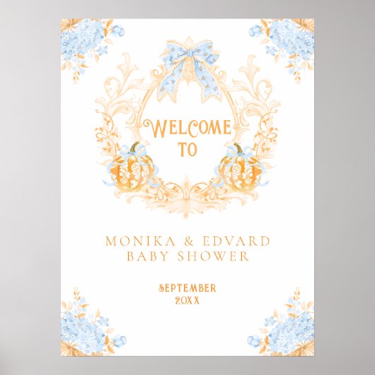 Poster Citrouille Toile Crest Elegant Baby shower garçon (Devant)