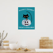 Poster Citrouille turquoise Halloween Chat noir Allergie  (Cuisine)