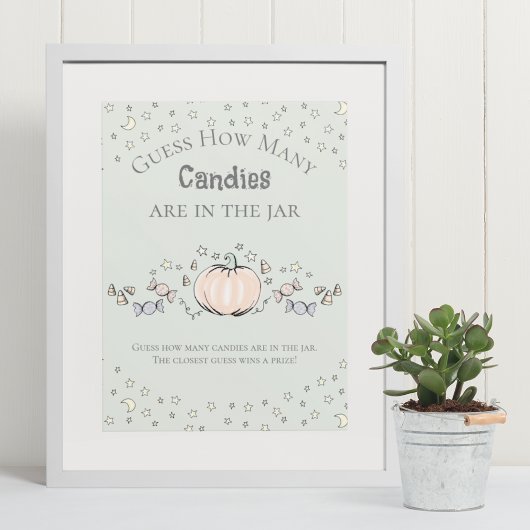 Poster Citrouille Vert Combien de Candies Baby shower Jeu