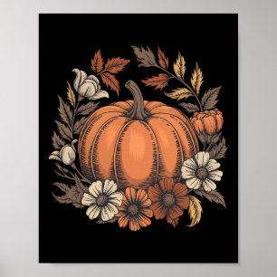 Poster Citrouille vintage Floral Design Automne Harvest T