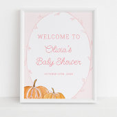 Poster Citrouille Whimsical Baby shower fille rose bienve
