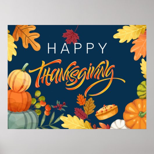 Poster Citrouilles bons thanksgivings, baies et Feuilles (Devant)
