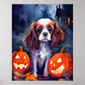 Poster Citrouilles Cavalier King Charles Spaniel Hallowee (Devant)