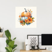 Poster Citrouilles d'automne avec Fleurs et Foliage (Bureau à domicile)