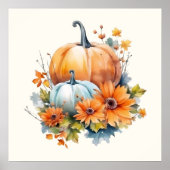 Poster Citrouilles d'automne avec Fleurs et Foliage (Devant)