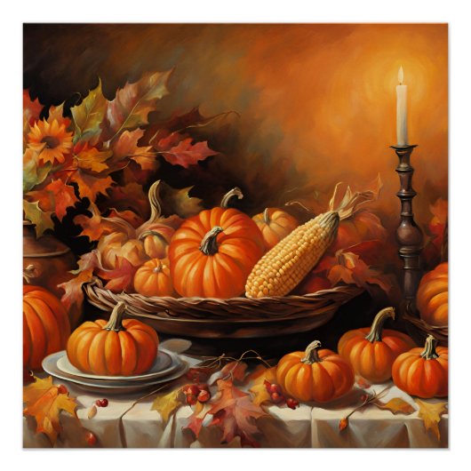 Poster Citrouilles d'automne colorés (Devant)