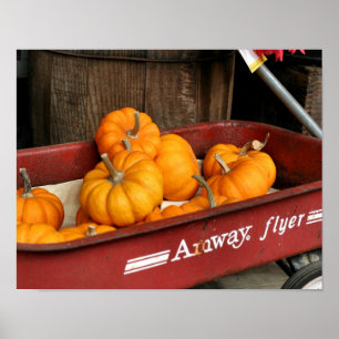 Poster Citrouilles D'Automne Dans Le Vieux Wagon Rouge