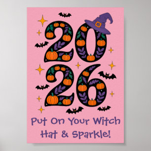 Poster Citrouilles de la sorcière rose Halloween 2026 Cha