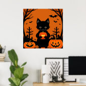 Poster Citrouilles d'Halloween de chat noir mignon effray (Bureau à domicile)