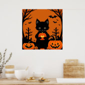 Poster Citrouilles d'Halloween de chat noir mignon effray (Cuisine)