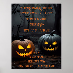 Poster Citrouilles d'Halloween festifs et motifs floraux