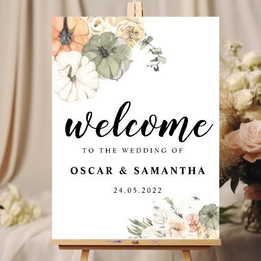 Poster Citrouilles et fleurs d'aquarelle modernes