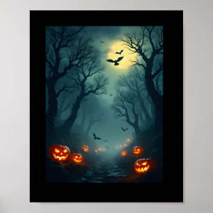 Poster Citrouilles et pleine lune