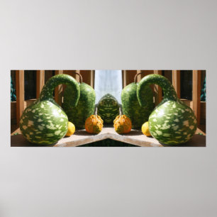 Poster Citrouilles Géantes Fantaisie Tombent Miroir Abstr