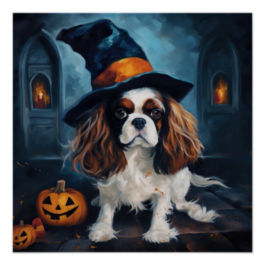 Poster Citrouilles Halloween Cavalier King effrayantes (Devant)