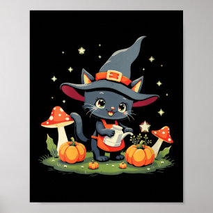 Poster Citrouilles Magiques Arrosées par un Chat Noir Sor