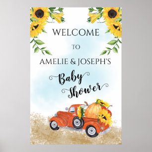 Poster Citrouilles mignons en Camion Automne   Baby showe